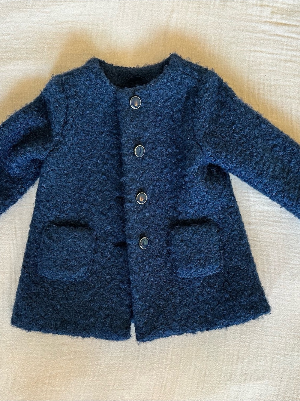 Janie and Jack Navy Bouclé Pea Coat with Patch Pockets